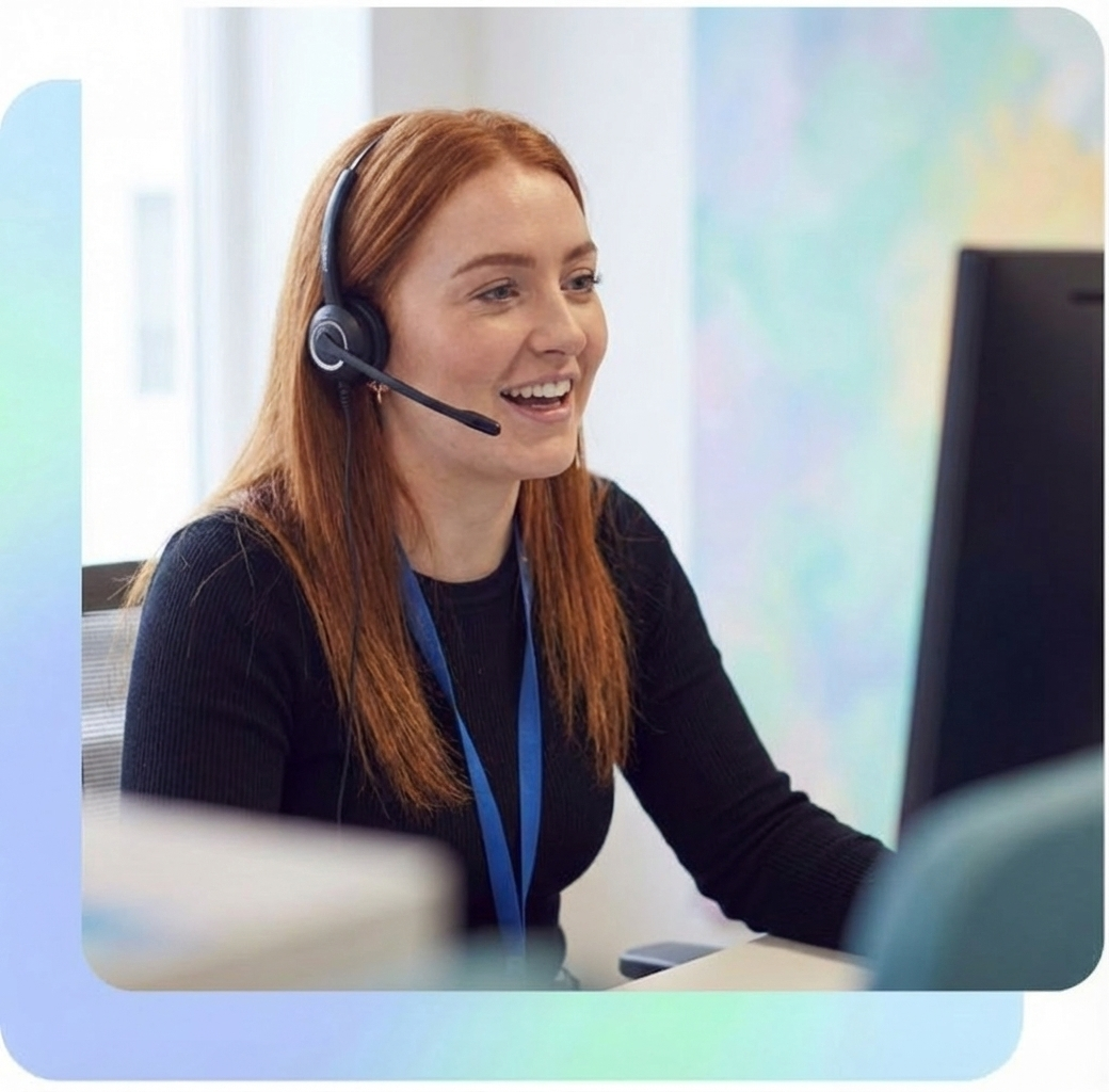 Smiling customer support agent with headset